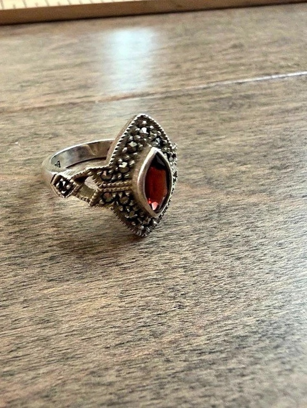 Vintage Judith Jack Garnet and Marcasite  Ring Size 5.75